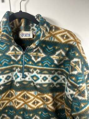 Vintage American Sportif Geometric Fleece Quarter Zip Pullover 90s Mens M